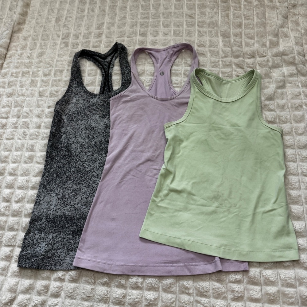 Lululemon 0 / 2 LOT of Three Tank Tops Racerback Athletic Black Green Purple